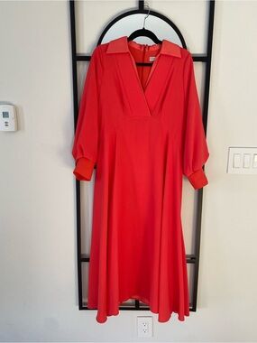 New Elegant Kate Cooper Orange V-Neck Long Sleeve Dress Size 6